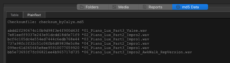 Fire2 checksum/MD5 view